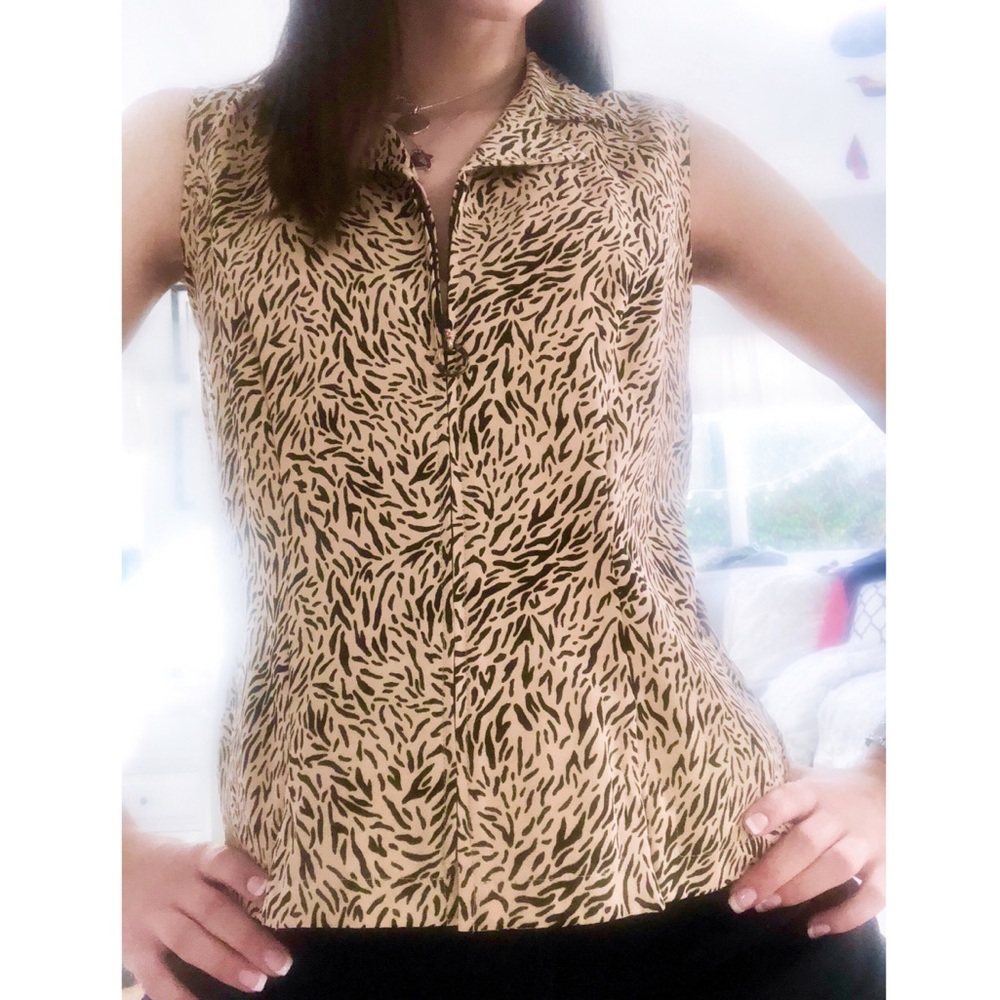 Vintage Animal Print Sleeveless Zip Up Size Small
